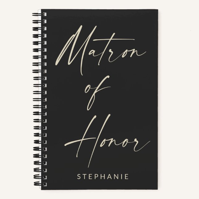 Matron of Honour Minimalist Personalised Black Notebook (Front)
