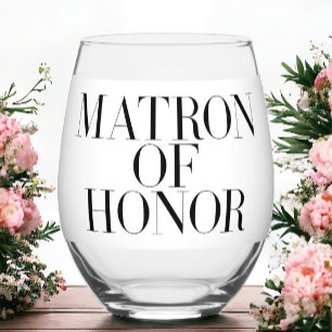 Matron of Honour Modern Elegant / Custom Gift Stemless Wine Glass