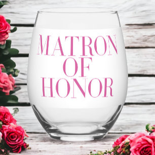 Matron of Honour Pink Modern Elegant Personalised Stemless Wine Glass