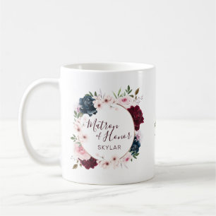 Matron of Honour Red & Navy Rose Watercolor Wreath Coffee Mug