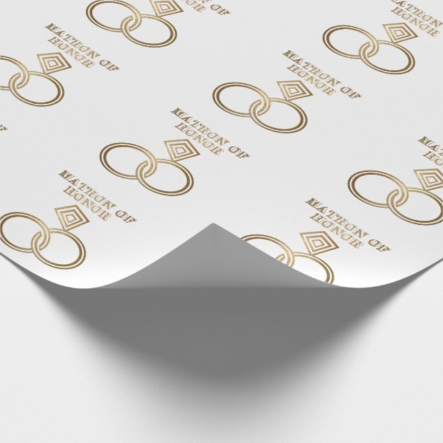 Matron Of Honour Romantic Gold Rings Wedding Wrapping Paper (Corner)