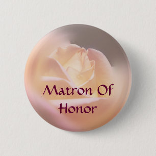 Matron Of Honour Rose Flower Wedding Button