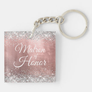 Matron of Honour Silver Glitter Rose Gold Foil Key Ring