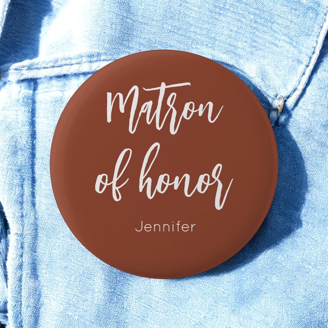Matron of Honour Terracotta Brown Wedding 6 Cm Round Badge (Creator Uploaded)