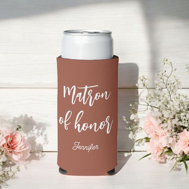 Matron of Honour Terracotta Brown Wedding Seltzer Can Cooler (Creator Uploaded)