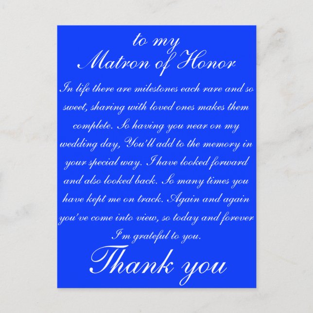 Matron of Honour Thank you Postcard (Front)