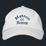 Matron Of Honour Wedding  Embroidered Hat<br><div class="desc">Matron Of Honour cute baseball cap.  Perfect for all of your wedding functions and events.  I have hats available in my store for every member of your wedding party.  Click on Customise to change font colour.  Visit Smilin' Eyes Treasures for more bridal and wedding invitations,  cards,  and gifts.</div>
