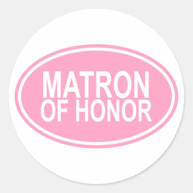 Matron of Honour Wedding Oval Pink Classic Round Sticker (Front)