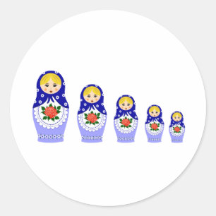 Matryoschka dolls blue classic round sticker