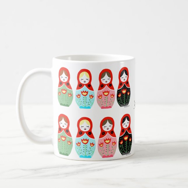 Matryoshka cute Russian Nesting Dolls Custom Name Coffee Mug (Left)