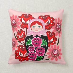 matryoshka doll and Russian Folk Art Khokhloma Cushion
