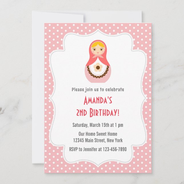 Matryoshka Doll Birthday Invitation (Front)