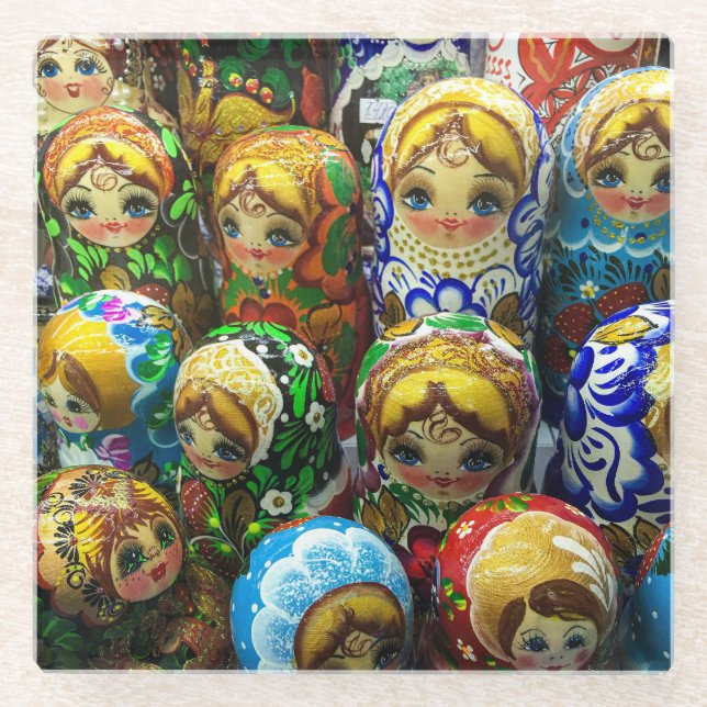 Matryoshka Dolls Souvenir Kiosk Travel Photo Glass Coaster (Front)