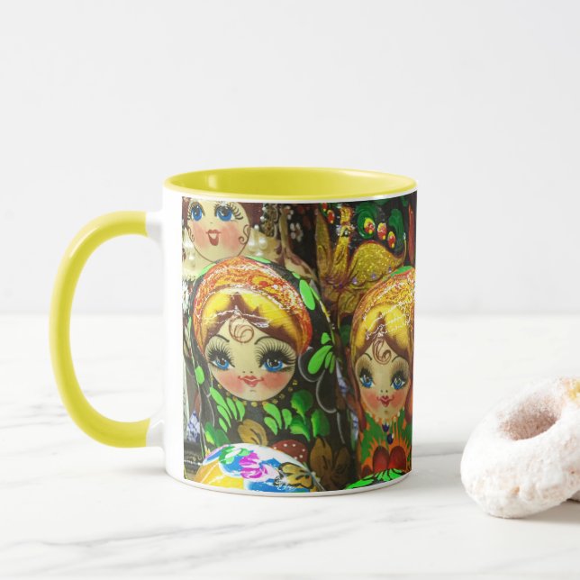 Matryoshka Dolls Souvenir Kiosk Travel Photo Mug (With Donut)