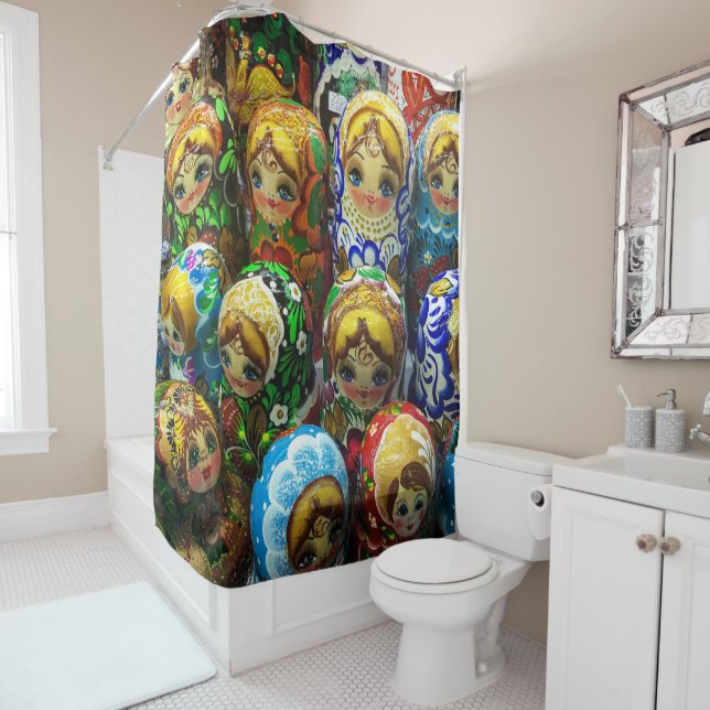Matryoshka Dolls Souvenir Kiosk Travel Photo Shower Curtain (In Situ)