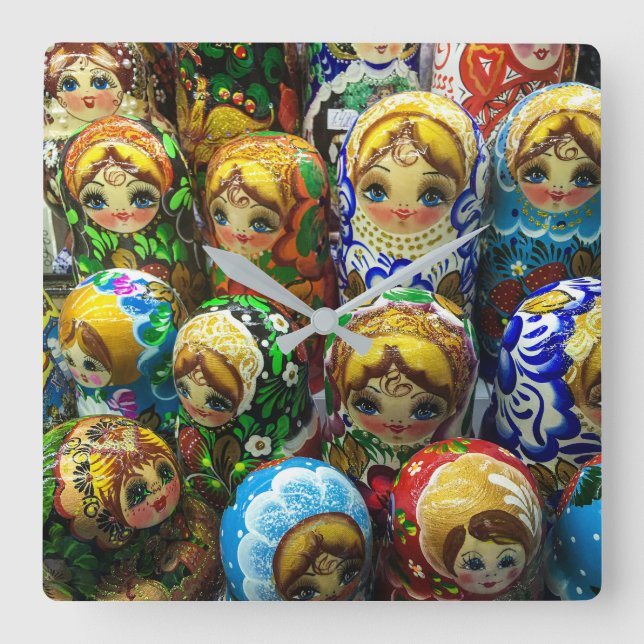 Matryoshka Dolls Souvenir Kiosk Travel Photo Square Wall Clock (Front)
