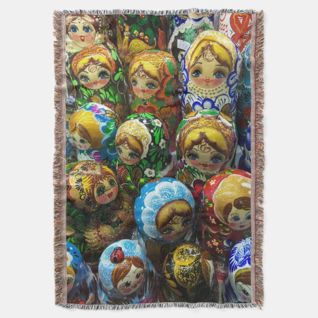 Matryoshka Dolls Souvenir Kiosk Travel Photo Throw Blanket (Front Vertical)
