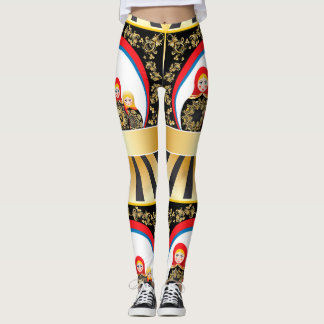 Matryoshka dolls with gold floral leggings