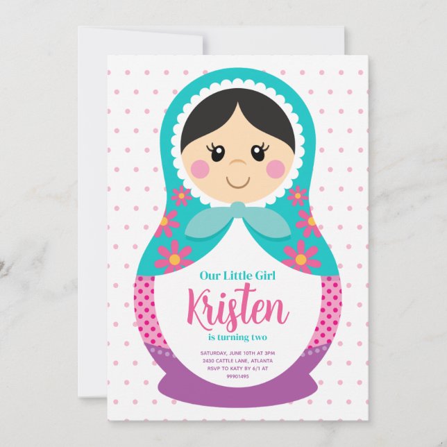 Matryoshka Invitation, Russian Doll birthday Invitation (Front)