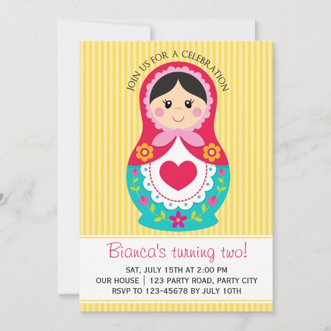 Matryoshka Invitation - Russian Doll Girl Birthday (Front)