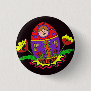 Matryoshka Pysanka Ukrainian Folk Art 3 Cm Round Badge