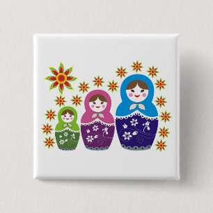 Matryoshka Russian dolls & sunflowers custom 15 Cm Square Badge