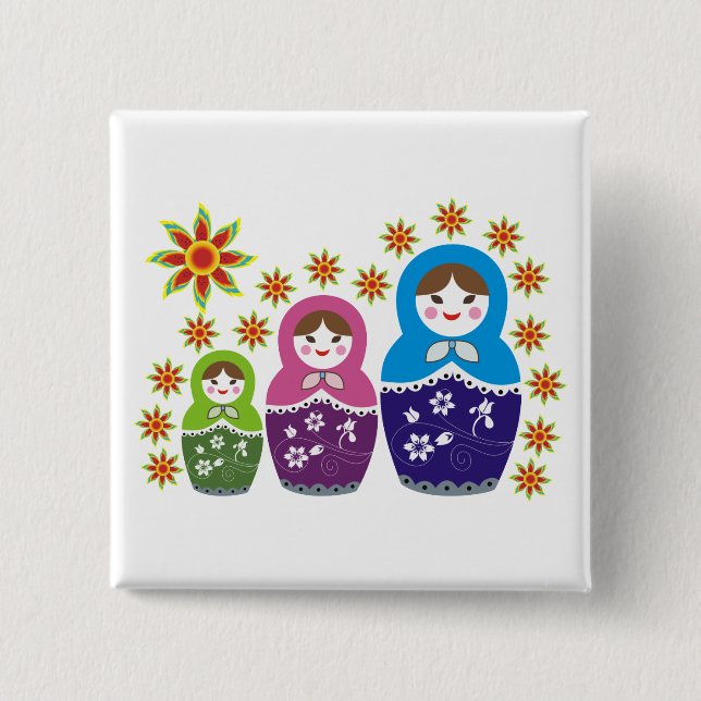 Matryoshka Russian dolls & sunflowers custom 15 Cm Square Badge (Front)