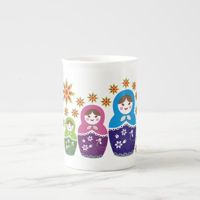 Matryoshka Russian dolls & sunflowers custom Bone China Mug (Front)