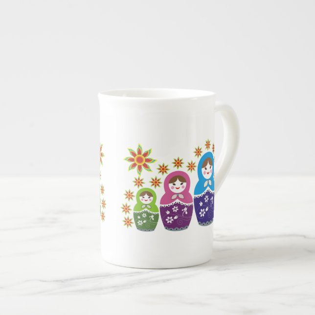 Matryoshka Russian dolls & sunflowers custom Bone China Mug (Front Right)