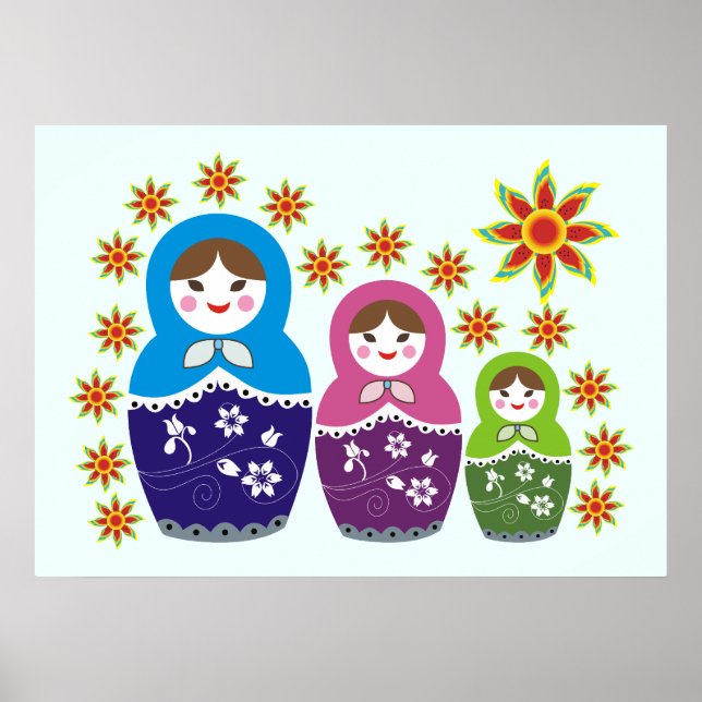 Matryoshka Russian dolls & sunflowers custom Poster (Front)