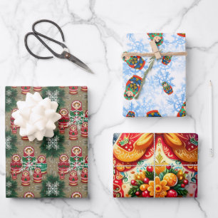Matryoshka Russian Nesting Dolls Babushka Winter  Wrapping Paper Sheet