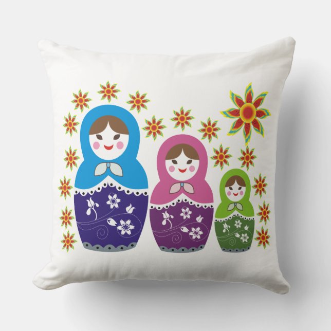 Matryoshka Russian nesting dolls & sunflowers Cushion (Front)