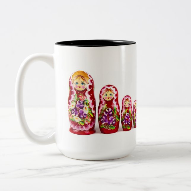 Matryoshka Wooden Culture Symbol - Russian Two-Tone Coffee Mug (Left)