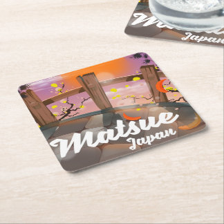 Matsue Japanese blossom poster. Square Paper Coaster