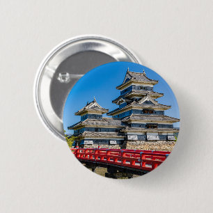 Matsumoto castle and bridge 6 cm round badge