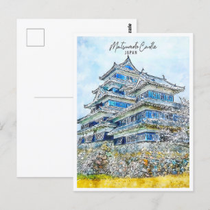 Matsumoto Castle Japan Travel Place Watercolor Postcard