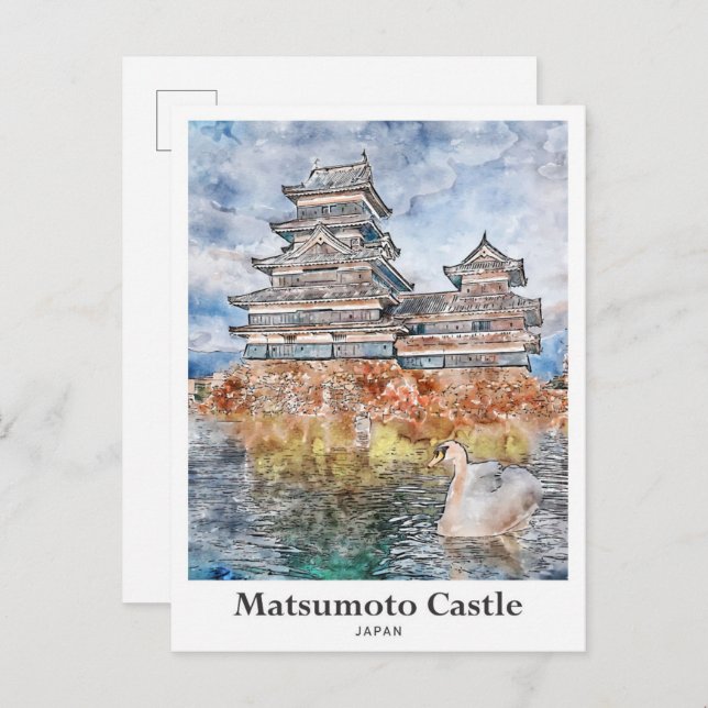 Matsumoto Castle Japan Travel Watercolor Sketch Postcard (Front/Back)