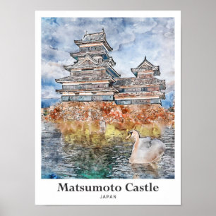 Matsumoto Castle Japan Travel Watercolor Sketch Poster