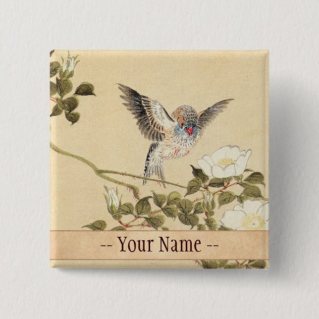 Matsumoto Keibun Bird and Flower Album Zebra Finch 15 Cm Square Badge (Front)
