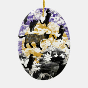 Matsuyama Castle, Flowers and Cats Ceramic Tree Decoration