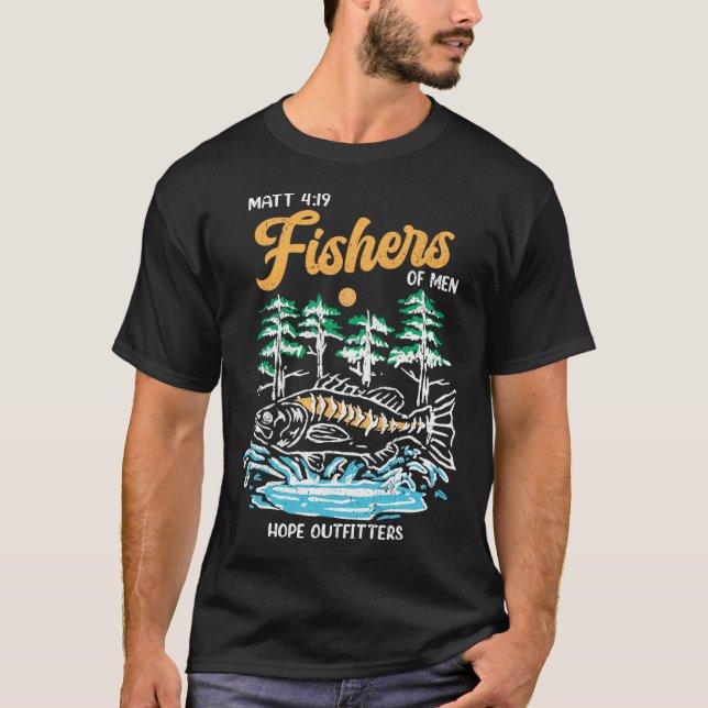 Matt 419 Fishers Of Men Christian Fishing Fathers  T-Shirt (Front)