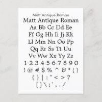 Matt Antique Roman - Zazzle Font Sampler Sheet