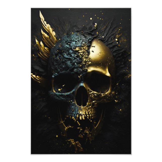 Matt black head with gold splinter photo print (Front)