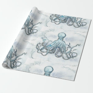 Matt Blue Octopus Wrapping Papger Wrapping Paper