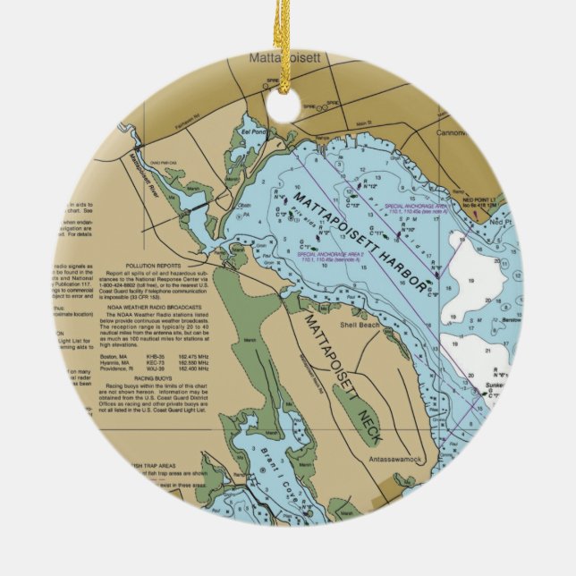 Mattapoisett MA Harbour Chart Ceramic Tree Decoration (Back)