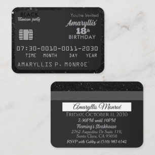 Matte Black Credit Card Birthday Invitations