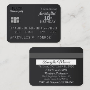 Matte Black Credit Card Birthday Invitations
