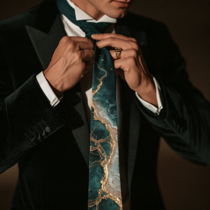 Matte Black Emerald Geode Crackle Gold Foil Tie