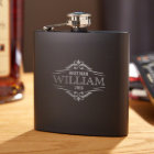 Matte Black Engraved Wilshire Whiskey Flask