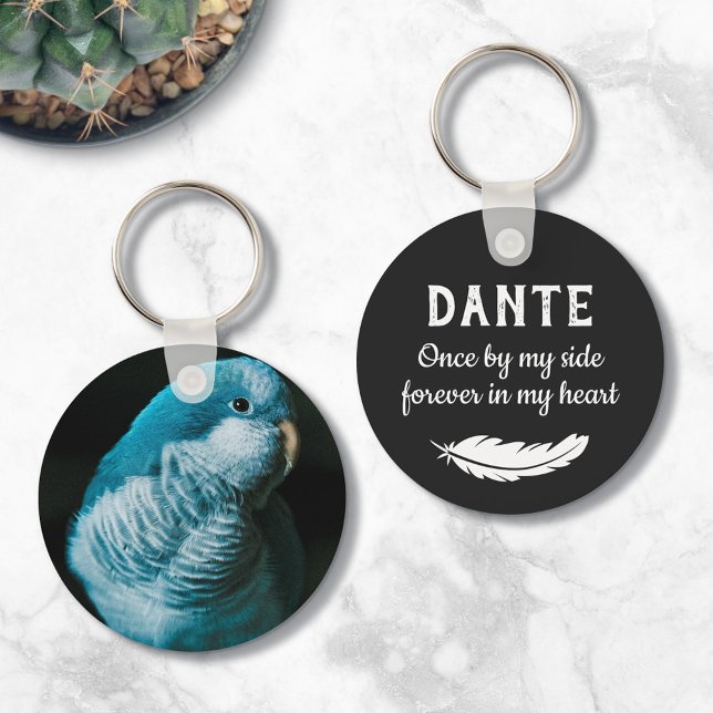Matte Black Feather Photo Pet Bird Memorial Key Ring (Creator Uploaded)